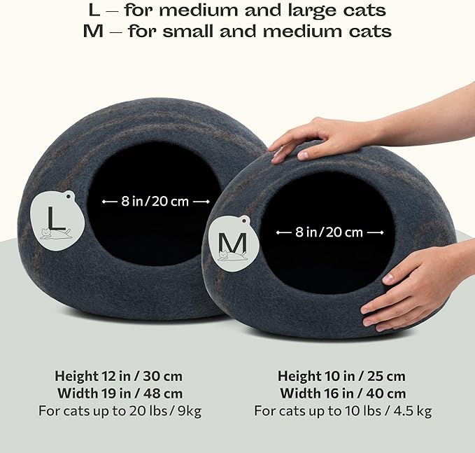 MEOWFIA Cat Cave ??Premium Felt Cat Bed for Indoor Cats, Handmade 100% Merino Wool (Medium, Slate