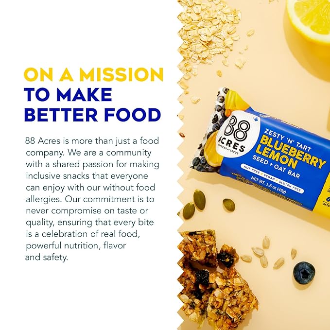88 Acres Granola Bars | Blueberry Lemon | Gluten Free, Nut-Free Oat and Seed Granola Bar | Vegan &