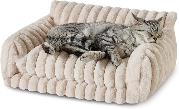 Hollypet Cat Bed Fluffy Plush Mutifuctional Double-Layer Soft Pet Couch Orthopedic Sofa Nest Beds