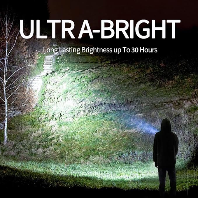1200LM Rechargeable Spotlight Flashlight, IP67 Waterproof Handheld Flashlight with 3400mAh, 30H