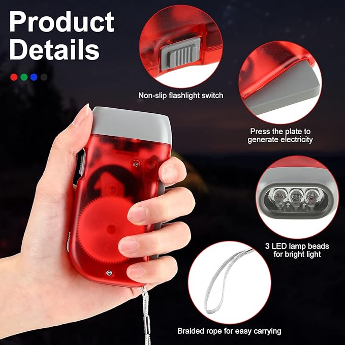 Mudder 24 Pieces Hand Crank Flashlight with LED Self Powered Charging Torch Dynamo for Camping