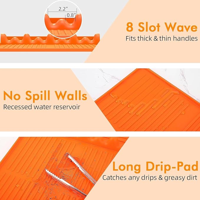 Griddle Mat Compatible with Blackstone, Silicone Grill Tools with Drip Pad, Spatula Mat for Outdoor