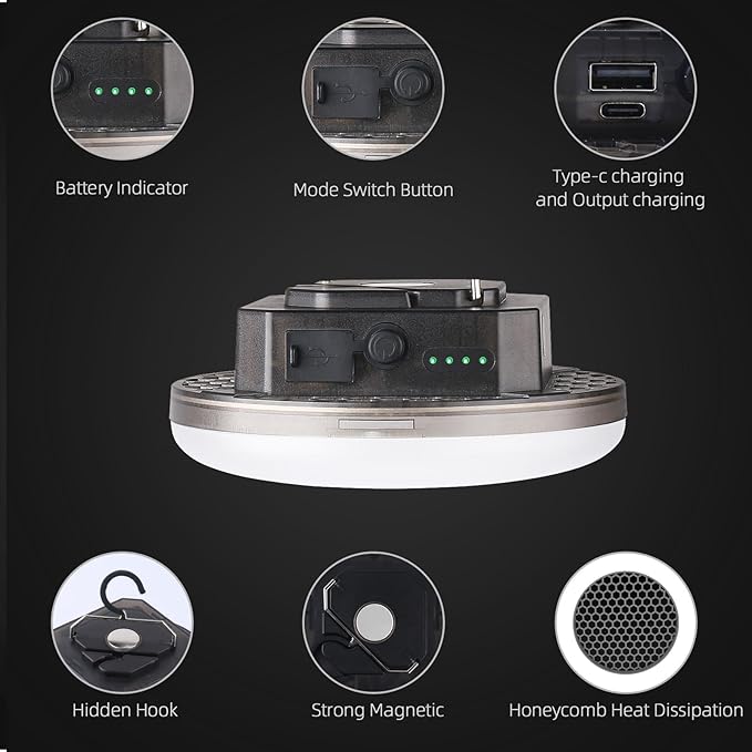 12000mAh 4000LM Camping Lights 3 Color Lighting Modes Bright Rechargeable LED Lamp 40W Hanging Tent