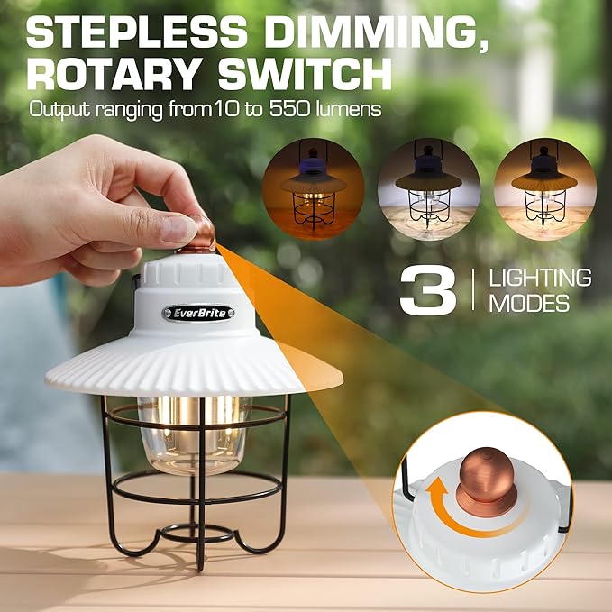 EverBrite LED Camping Lantern, USB C Rechargeable Lantern with 3 Light Modes, Vintage Outdoor