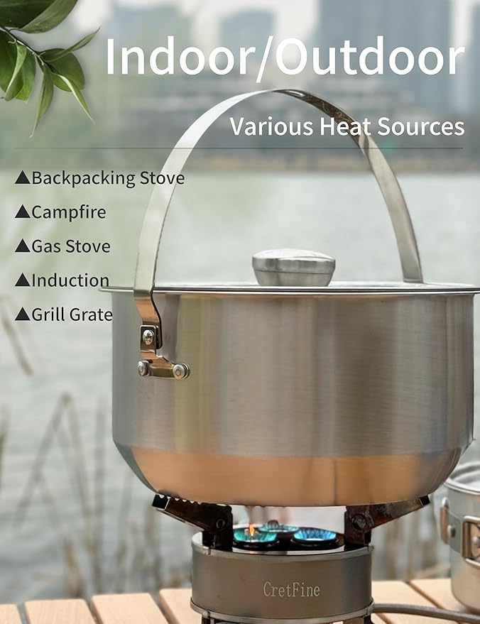 CampPro Camp Cooking Set for 4-8, Stainless Steel Camping Cookware Set, Camping Equipment with