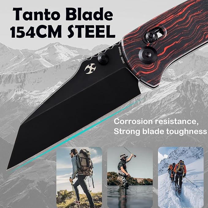 KANSEPT Main Street Pocket Folding Knife, 3.36''Black 154CM Sharp Blade,Black and Red G-Mascus