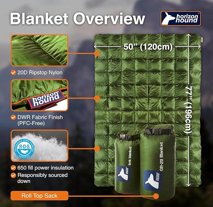 Horizon Hound Down Camping Blanket - Outdoor Travel Quilt | Sustainable, Insulated, Lightweight &
