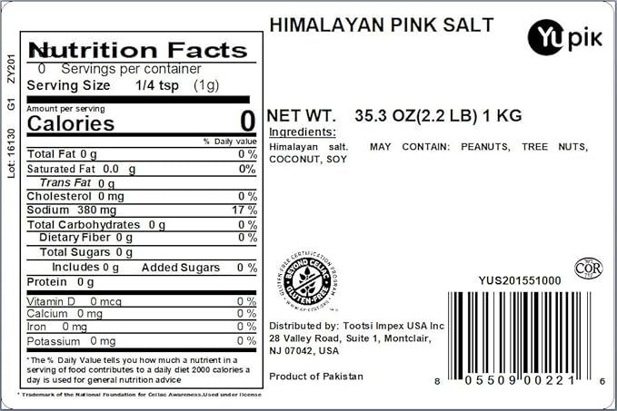 Yupik Himalayan Pink Salt, Crystals, 2.2 lb, Kosher, Gluten-Free, Mineral-Rich, Natural Flavor, For