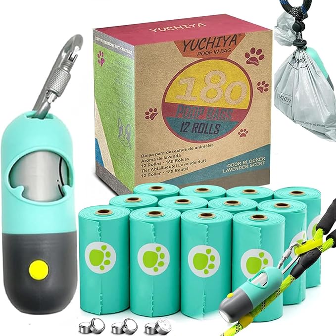 Dog Poop Bags Holder with LED Flashlight|Pet Waste Bags Dispenser for Leash|Doggie Potty Bags