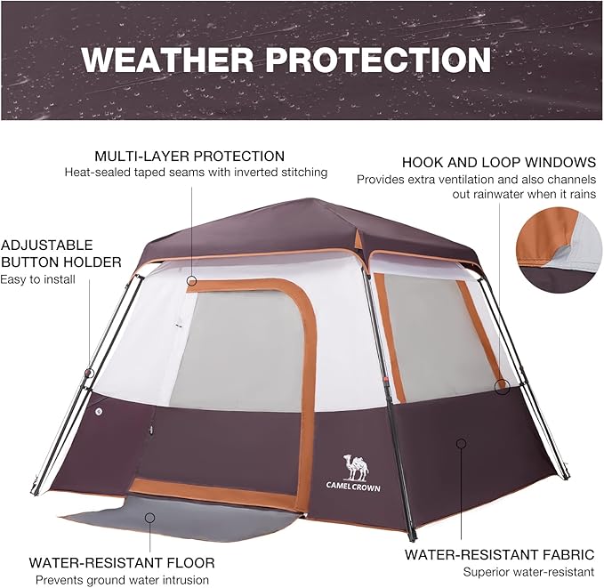 Camping Tents 4/6 Person Pop Up Instant Tent - Setup in 60s for Family Camping, Windproof Design