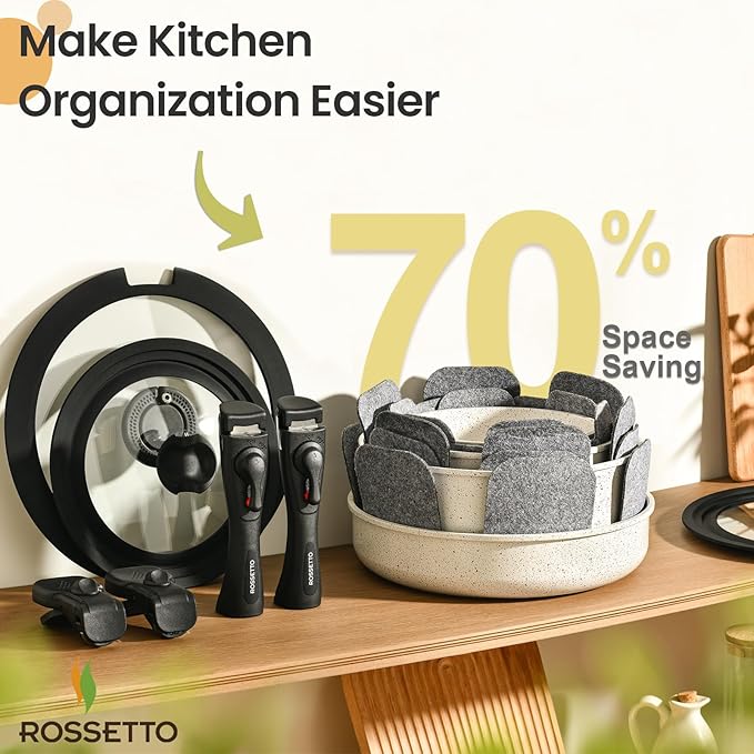 23 Pcs Nonstick Pots and Pans Set with 4 Detachable Handle, Ceramic Cookware Set Non Toxic