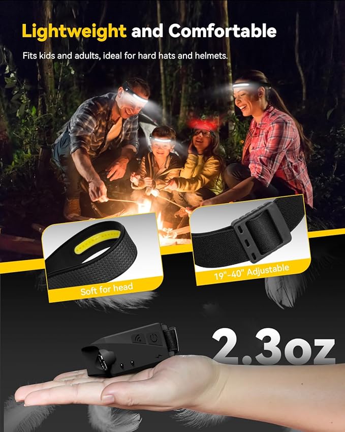 Headlamp Rechargeable 3 Pack, 230° Wide Beam Running Head Lamp Hands Free for Adults, Head Lights
