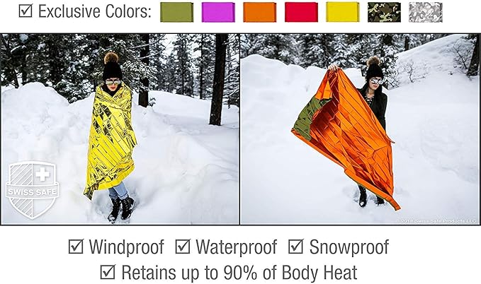 Swiss Safe 4 Pack Mylar Emergency Blankets for Survival - Compact & Insulated for Cold Weather