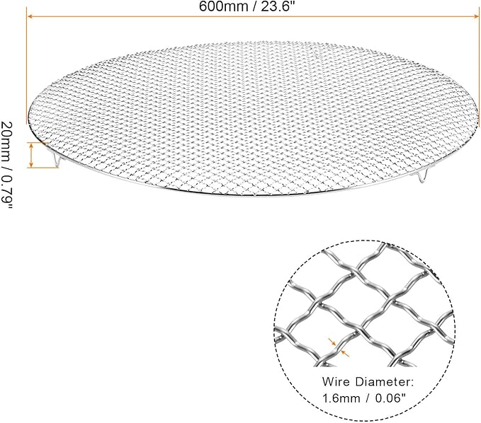 HARFINGTON Round Cooking Rack 23.6-inch Stainless Steel Cross Wire Barbecue Grill Net with 20mm