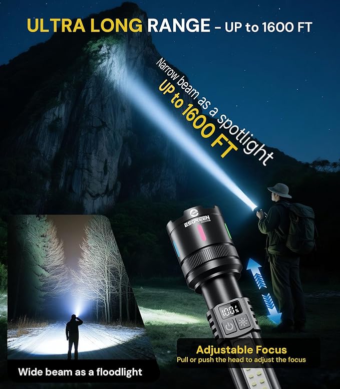 Esgreen LED Rechargeable Flashlights High Lumens 2 Pack, Single Click Bright Flashlight Long