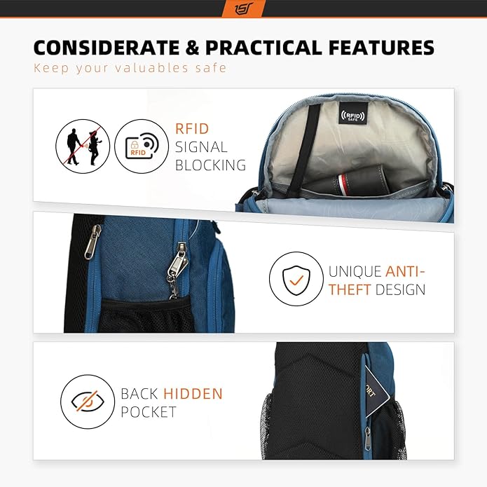 SKYSPER Sling Bag RFID Crossbody Sling Backpack Cross Body Shoulder Bag Travel Hiking Daypack for