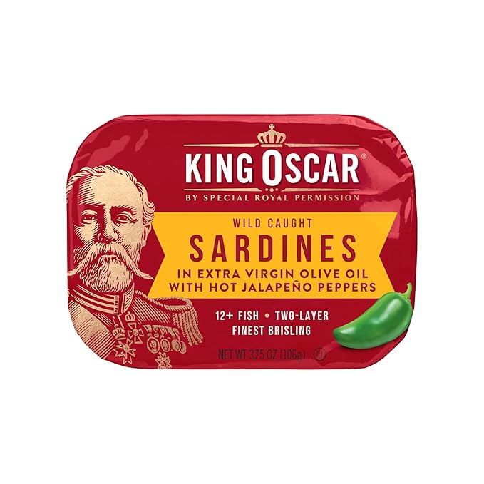 King Oscar Wild Caught Sardines in Extra Virgin Olive Oil, Hot Jalapeno Peppers, 3.75 Ounce (Pack