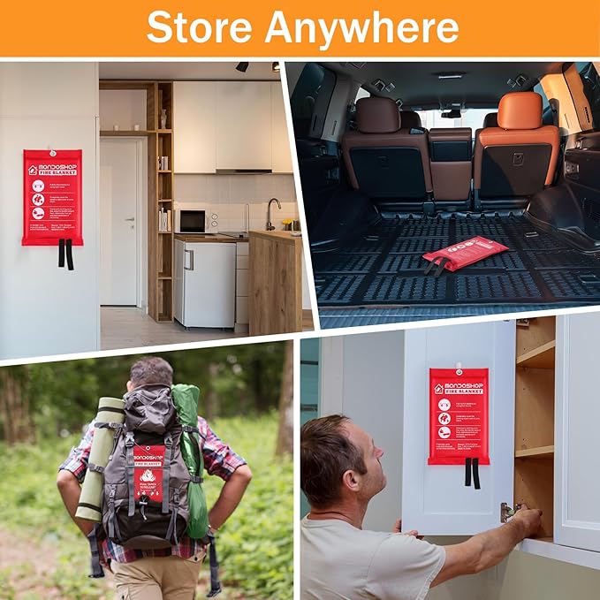 Mondoshop Fire Blanket Emergency for Home and Kitchen - 2pack 48"x48" Fire Blankets Fire Resistant