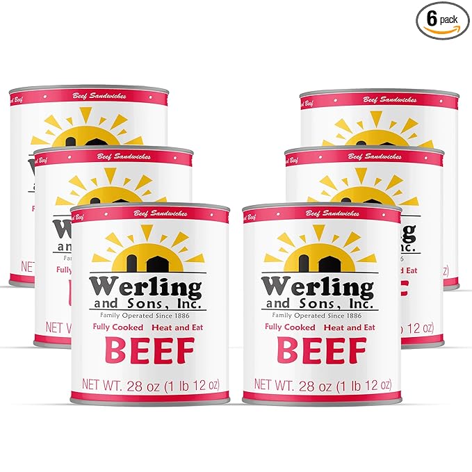 Werling Meats Canned Beef 28 Oz Fully Cooked, Heat & Eat | Shelf Stable Canned Meat for Pantry