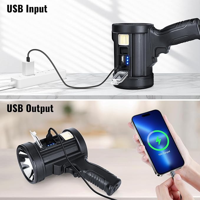 Rechargeable Spotlight Flashlight, 99,000 Lumens Spot Light Handheld Spot Lights, LED Spotlights