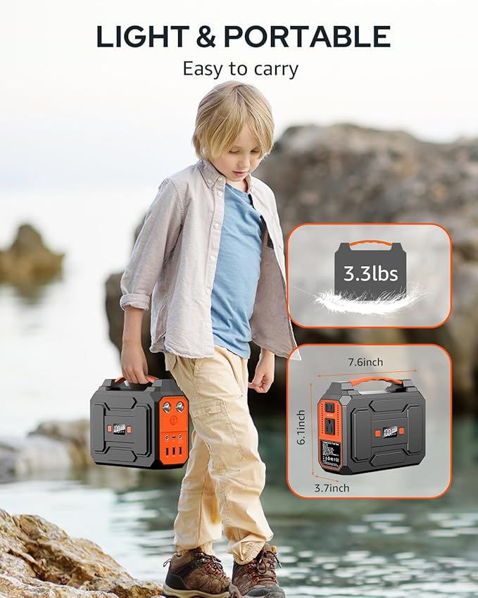 Portable Power Station Bank 146Wh 200W Peak(100W Rated), Solar Powered Power Bank with AC Outlet