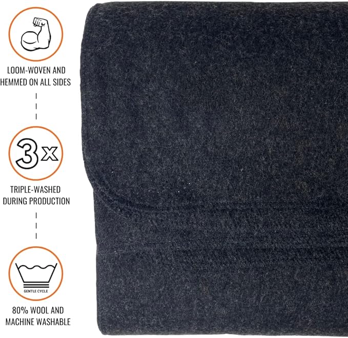 Arcturus Military Wool Blanket - Warm, Thick, Washable - Great for Outdoors, Camping, Stadium
