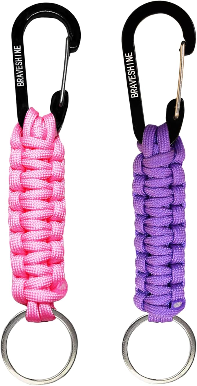 BRAVESHINE Paracord Keychain Carabiner Clip, D Ring Lanyard Hanger Stroller Hook for Water Bottle