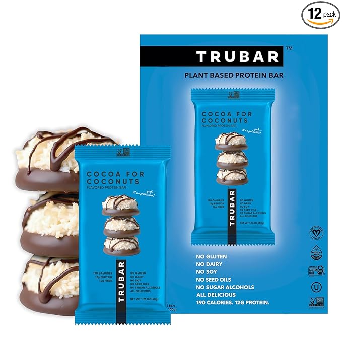TRUBAR Vegan Protein Bar, Cocoa For Coconuts, Gluten Free, Plant Based Protein, Dairy Free, Non