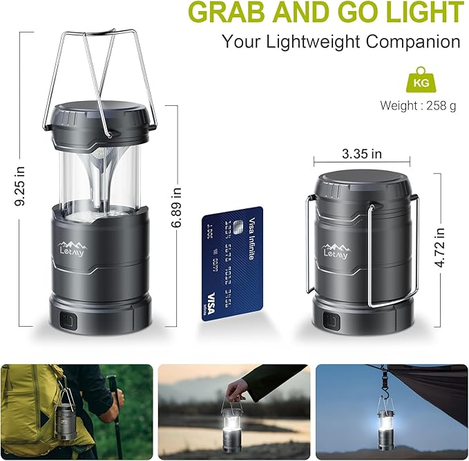 LETMY LED Camping Lantern for Power Outages, 3 Color Modes & Dimmable Battery Powered Lantern, IPX4