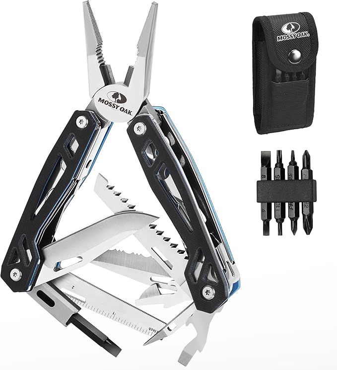 MOSSY OAK Multitool, 21-in-1 Stainless Steel Pocket Knife with G10 Handle, Screwdriver Sleeve