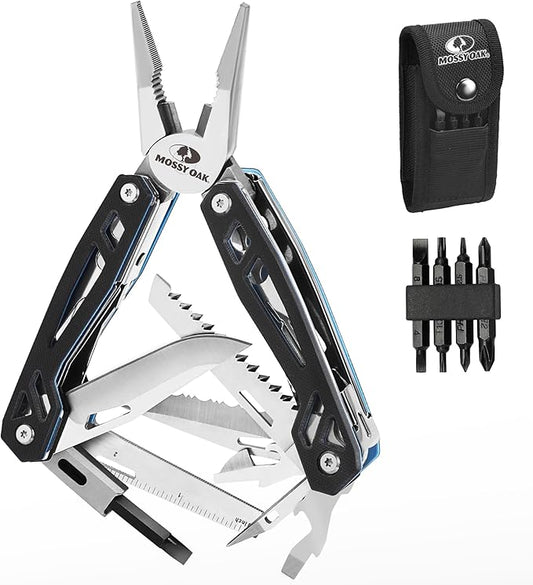 MOSSY OAK Multitool, 21-in-1 Stainless Steel Pocket Knife with G10 Handle, Screwdriver Sleeve