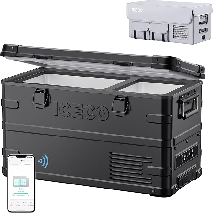ICECO APL35 Portable Fridge Freezer with Cover, Dual Zone 12V Car Refrigerator, 37 Quart Light Duty