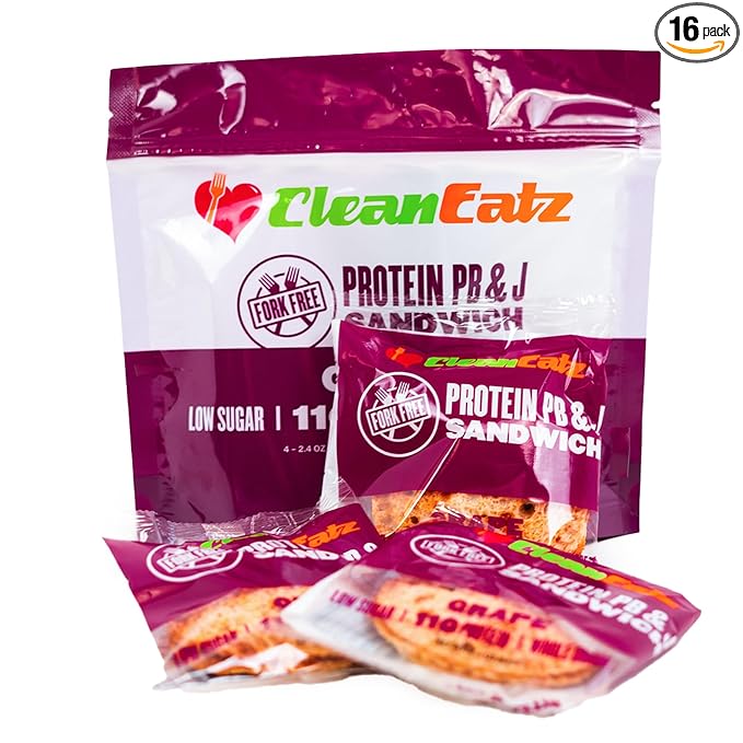 Clean Eatz PB&J Sandwich, High-Protein Grape – 16 Singles, Whole Grain & Low Sugar