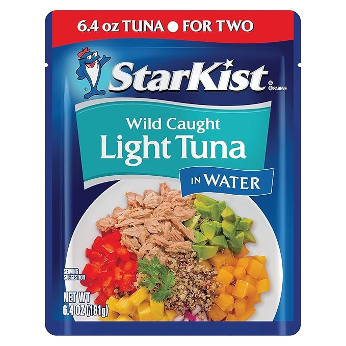 StarKist Chunk Light Tuna in Water, 6.4 oz Pouch (12 Pack) Ready to Eat Wild Caught Tuna, 19g