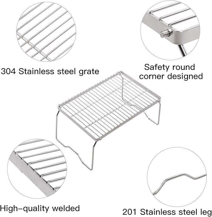REDCAMP 17" Large Folding Campfire Grill 304 Stainless Steel Grate, Heavy Duty Portable Camping