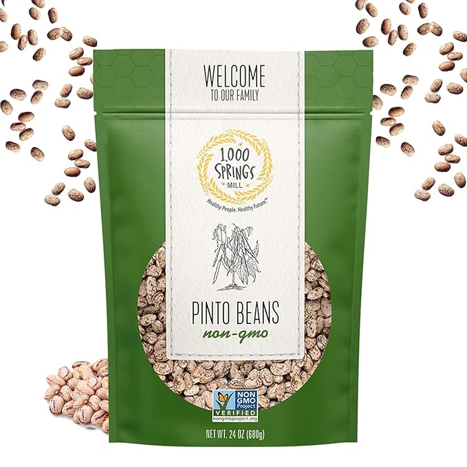 1000 Springs Mill Dry Pinto Beans - Non-GMO, Vegan-Friendly Bulk Pinto Beans with Resealable Bag