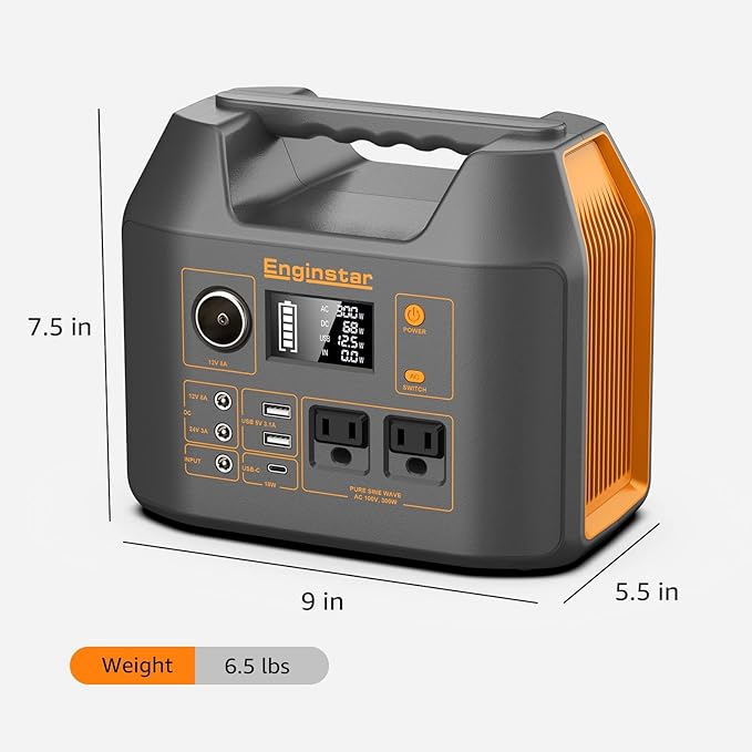Enginstar Solar Generator, 296Wh Portable Power Station, 110V Pure Sine Wave, 80000mAh Backup