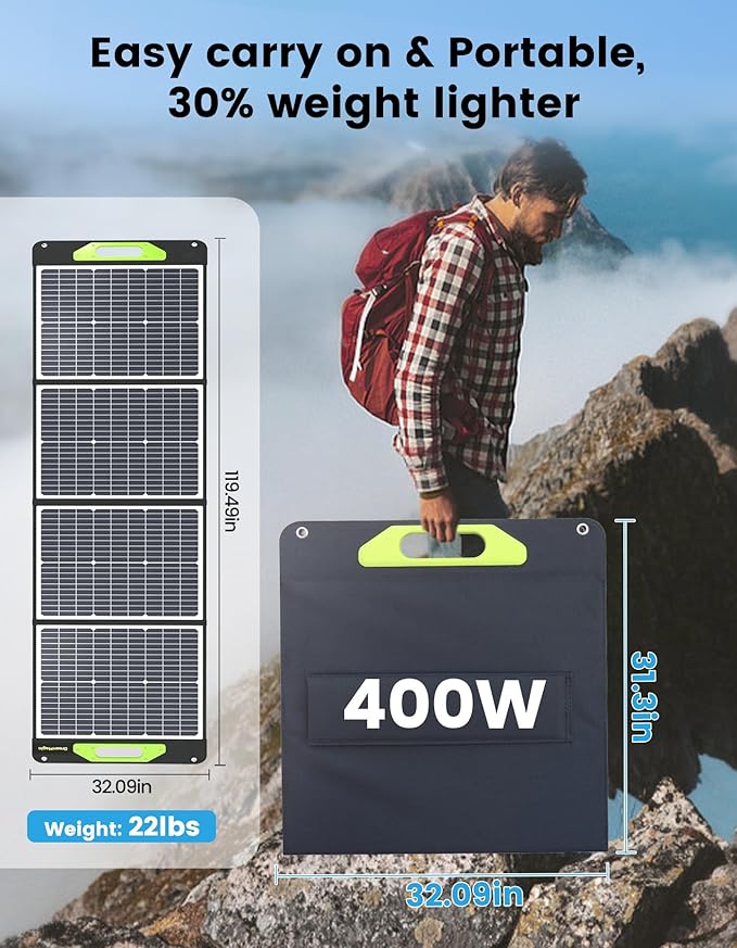 Greenmagic Portable 400 Watt Solar Panel, 39V Foldable, Durable Foldable, Durable Compatiable with