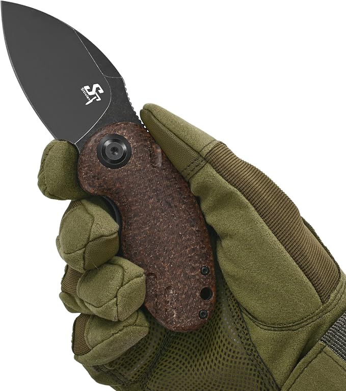 Sitivien ST153 Pocket Folding Knife,Sandvik 14C28N Black Stonewashed Blade with Micarta