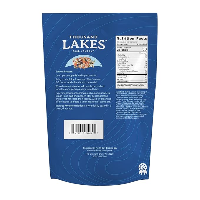 Thousand Lakes 32 Bean and 8 Vegetable Dry Soup Mix - 1 pound | Low Sodium | No Fat | High Fiber |