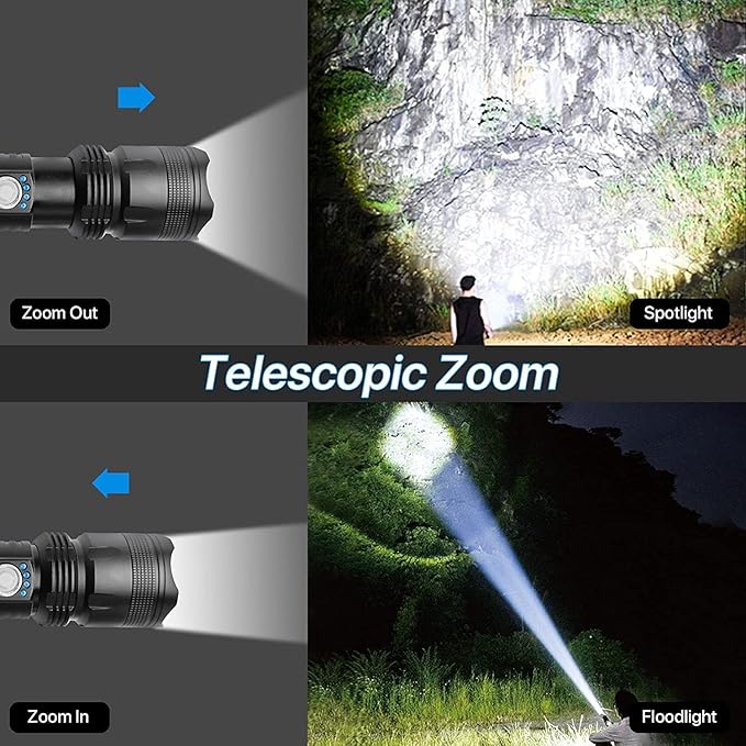 Rechargeable Flashlights High Lumens, 90000 Lumens Super Bright LED Flash Light, 5 Modes, IPX5