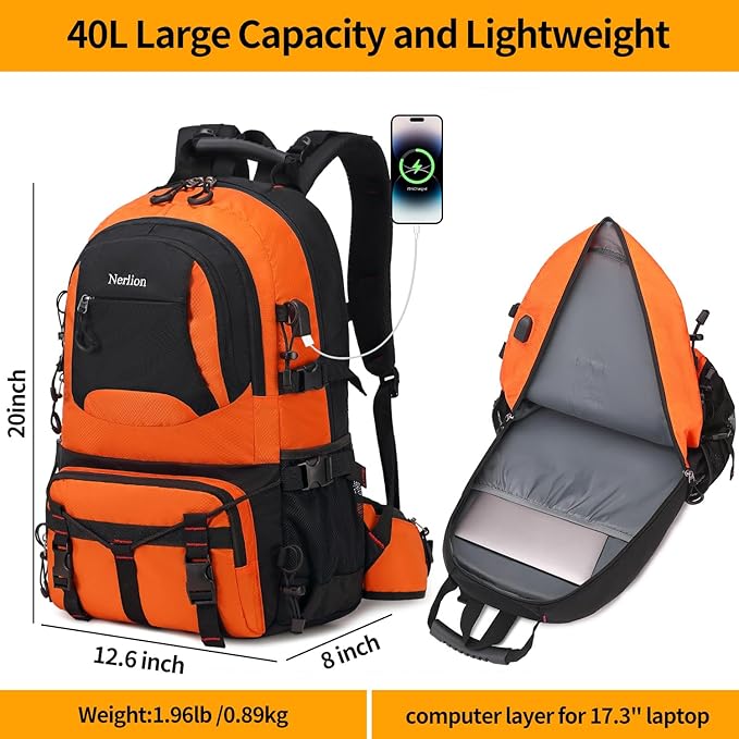 Nerlion 40L Hiking Backpack Travel Backpack for Men Women Camping Waterproof Outdoor Hiking Daypack