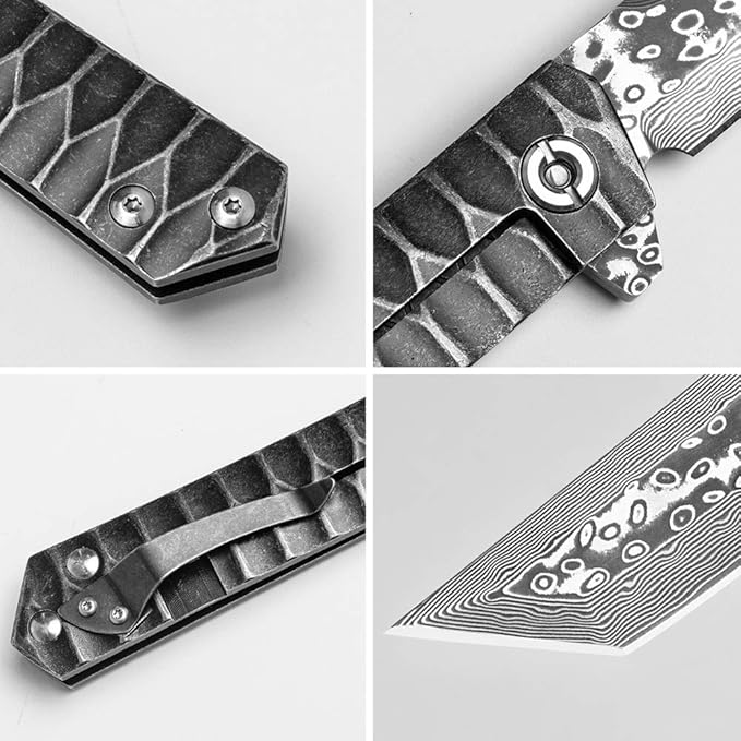 BGT VG-10 Damascus Folding Pocket Knife Custom Knives for Outdoor Camping Fishing,Gift for Man