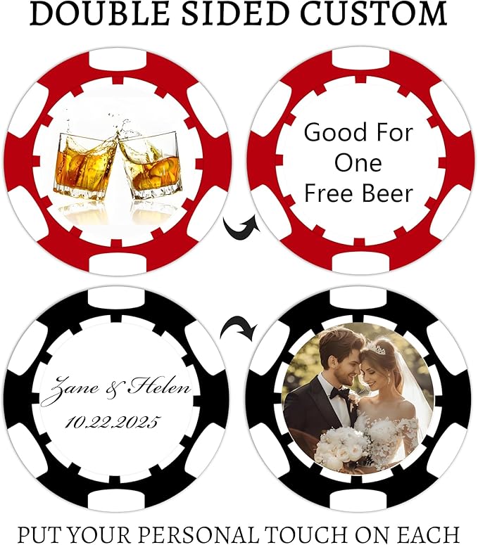 50-500Pcs Custom Clay Poker Chips,Heavy 11.5g, 8 Colors!Full Color Print Your Own Logo,Text or