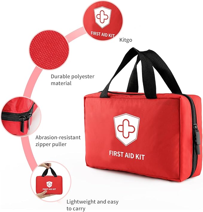 Kitgo First Aid Kit with Hospital Grade Medical Supplies, 220pcs Emergency Medical Trauma Kit, Gift