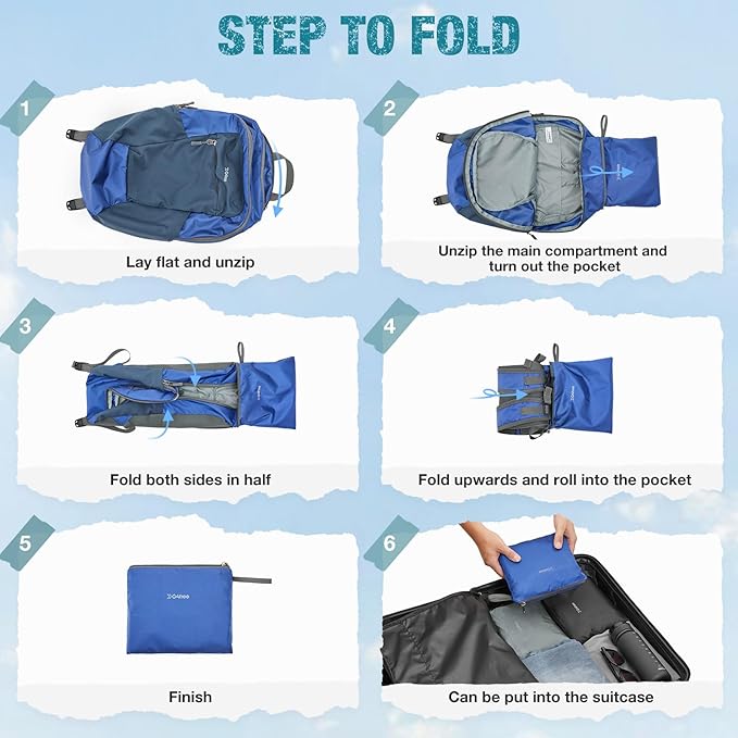 G4Free Packable Hiking Backpack 20L Lightweight Foldable Travel Daypack with Thickened Back Panel