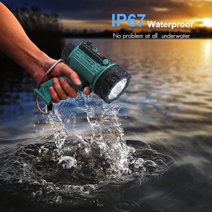 YIERBLUE Rechargeable Spotlight with Super Bright High Lumen LED, IP67 Waterproof Handheld
