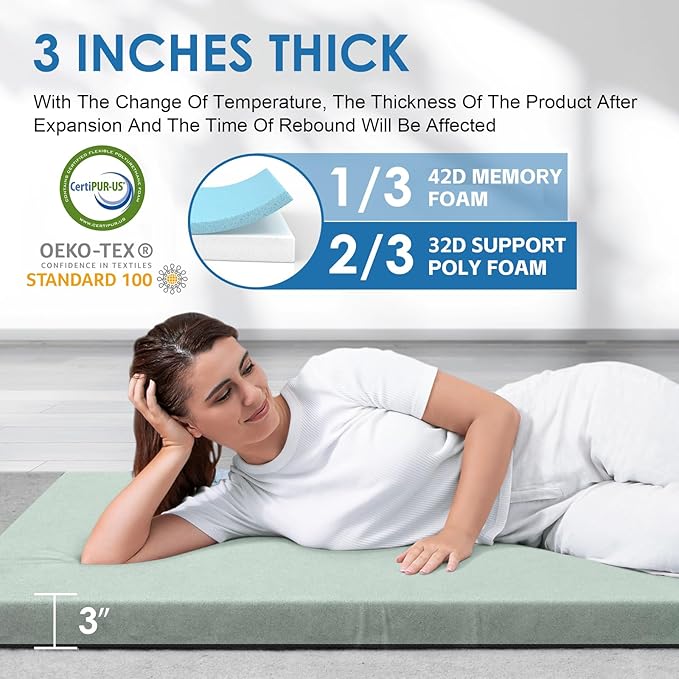 KingChii CertiPUR-US Memory Foam Camping Mattress, Portable Roll Up Travel Car Camping Mattress