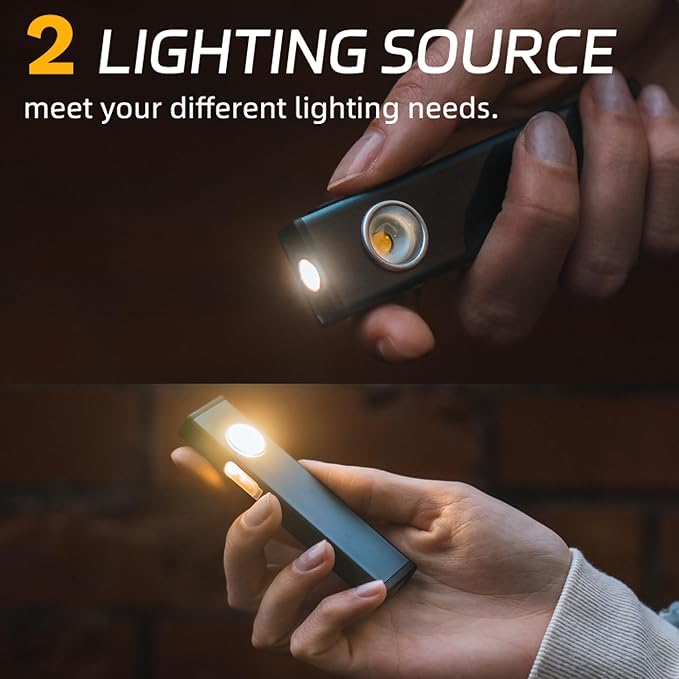 lexall 2 Pack Rechargeable Work Light, 600 Lumens Portable LED Flashlight, Magnetic COB Flat Task
