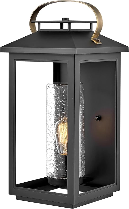 Hinkley Atwater Medium Wall Mount Outdoor Lantern - Composite, Clear Seedy Glass, Anti-Fade - Black